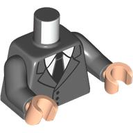 Image of part Torso, Suit, Jacket, White Shirt, Black Tie print, Dark Bluish Gray Arms, Light Nougat Hands