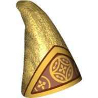 Image of part Hat Cone Drooping with Dark Red/Gold Triangle, Gold Decorations on Metal Red Background print