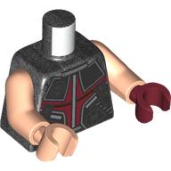 Image of part Torso, Odd Hands, Chest Protector, Dark Red and Black Panels Print, Light Nougat Arms, Left Dark Red Hand, Right Light Nougat Hand