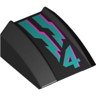 Slope Curved 2 x 2 with Lip, No Studs, Dark Pink and Dark Turquoise Lines and '4' Print