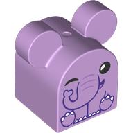 Duplo Brick 2 x 2 x 2 Curved Top with Round Ears, Elephant Print