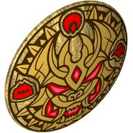 Image of part Minifig Shield Round Bowed with Gold Dragon, Red Eyes, Fans print