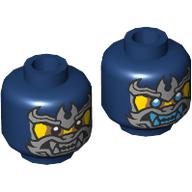 Image of part Minifig Head Wolf Warrior, Silver Face Mask, Nougat Eye Shadow, Black Eyes / Blue Eyes and Fangs Print