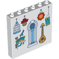 Panel 1 x 6 x 5 with Birdcage, Flower Pot, Plant, Musical Instruments, Arched Window print