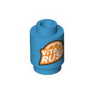 Image of part Brick Round 1 x 1 with Orange/White 'VITA RUSH' Logo print