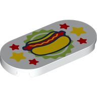 Tile Round 2 x 4 with hot Dog on Lime Sun Shape, Yellow/Red Stars print