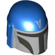 Image of part Helmet Mandalorian with Holes, Dark Bluish Grey Decorations, Black Visor, Flat Silver Front Print