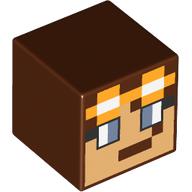 Image of part Minifig Head Special, Cube with Pixelated Tan Face, Sand Blue Eyes, Goggles print