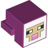 Minifig Head Special, Cube with Rear Ledge, Pixelated White and Tan Face with Magenta Outline and Pink Mouth Print