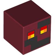 Minifig Head Special, Cube with Pixelated Face, Red, Orange, Yellow Square Eyes, Black Squares Print