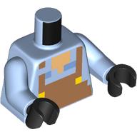 Image of part Torso, Minecraft Pixelated Medium Nougat Overall, Yellow Buttons print, Bright Light Blue Arms, Black Hands