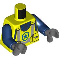 Image of part Torso, Safety Vest, Silver Stripes, Pockets, Blue Star Symbol print, Dark Blue Arms, Dark Bluish Gray Hands