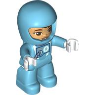 Duplo Figure with Helmet Medium Azure, Medium Azure Legs, Space Suit Print