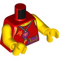 Torso, Silver Necklace, Magenta Charm, Belt, Bright Light Orange Asian Symbol on Back print, Yellow Arms and Hands