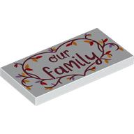 Tile 2 x 4 with Dark Red 'OUR FAMILY', Branch Heart with Leaves print