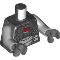 Image of part Torso, War Machine Armor, Red Arc Reactor print. Light Bluish Gray Arms, Dark Bluish Gray Hands