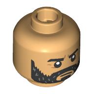 Image of part Minifig Head Duke Leto Atreides, Thick Black Eyebrows, Beard, Angry/Raised Eyebrow Smile