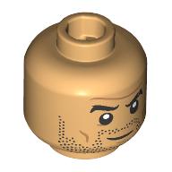 Image of part Minifig Head Duncan Idaho, Eyebrows, Stubbled Beard, Medium Nougat Wrinkles, Raised Eyebrow / Angry Print