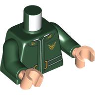 Image of part Torso, Jacket, White Belt, Gold Buckle, Atreides Bird Insignia print, Dark Green Arms, Light Nougat Hands