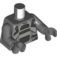 Image of part Torso, Black/Light Bluish Grey Armor print, Dark Bluish Gray Arms and Hands