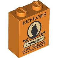 Image of part Brick 1 x 2 x 2 with 'EEYLOPS Premium Owl Treats' print