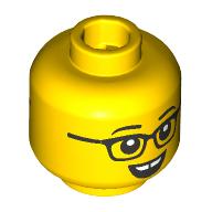 Minifig Head, Black Eyebrows, Glasses, Open Mouth Smile, Gap in Teeth/Disgruntle