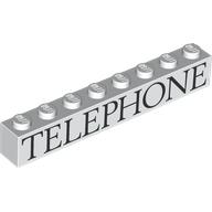 Brick 1 x 8 with Black 'TELEPHONE' print