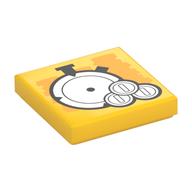 Tile 2 x 2 with Stopwatch, Coins Print Yellow