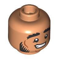 Minifig Head Halfling Druid, Thick Black Eyebrows, Beard, Lopsided Smirk/Big Smile