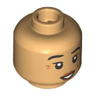 Image of part Minifig Head Dwarf Cleric, Black Eyebrows, Crows Feet, Peach Lips, Raised Eyebrow, Smile / Stern, ANgry