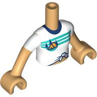Minidoll Torso Girl with Orange Tent, Dark Blue Trees, Dark Turquoise Sky, Ground, Knot print, Warm Tan Arms and Hands