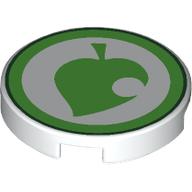 Tile Round 2 x 2 with Bright Green Circle, Leave print