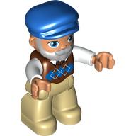 Duplo Figure with Cap Blue, with Beard, Tan Legs, Reddish Brown Argyle Vest Print