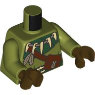 Torso, Dark Green Collar, Belt, Necklace with Fangs, Feathers, Reddish Brown Pouches, Strap print, Olive Green Arms, Dark Brown Hands