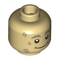 Minifig Head Scare Crow, Dark Tan Eyebrows, Scratches, Smile, Open Mouth/Close Mouth