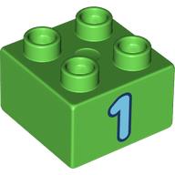 Duplo Brick 2 x 2 with Medium Azure '1' Print
