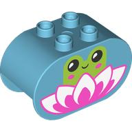 Duplo Brick 2 x 4 x 2 Rounded Ends with Frog and Lilly Flower Print