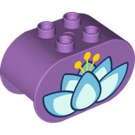 Duplo Brick 2 x 4 x 2 Rounded Ends with Lotus Flower Print