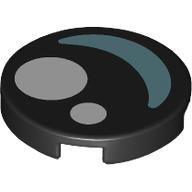 Tile Round 2 x 2 with White Circles, Medium Blue Crescent Shape / Eye print