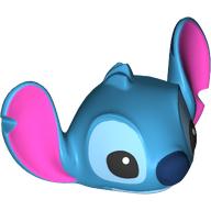 Minifig Head Special Stich, with Large Notched Ears, Fur Tufts with Bright Light Blue/Black Eyes, Dark Blue Nose, Dark Pink Ears print