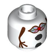 Minifig Head, Snowman Body, Black Coals, Reddish Brown Sticks for Arms, Metal Blue/Pink Bowtie