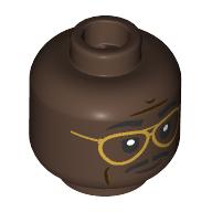 Minifig Head Officer Jefferson, Black Eyebrows, Moustache, Gold Glasses