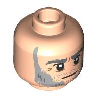 Minifig Head Joshamee Gibb, Dark Bluish Grey Eyebrows, Light Bluish Grey Sideburns, Stubbles, Wrinkles, Stern / Scowl