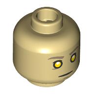 Minifig Head Data Dark Tan Eyebrows, Gold Eyes, Neutral / Raised Eyebrow