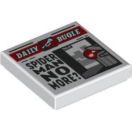 Image of part Tile 2 x 2 with Newspaper Daily Bugle 'SPIDER-MAN NO MORE?' print