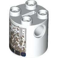 Brick Round 2 x 2 x 2 Robot Body, Axle Holder '+' Orientation with Blue and Gray Astromech Droid with Mud Stains Print (R2-D2)