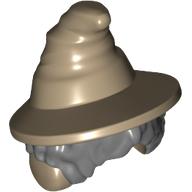 Hair and Hat, Floppy Witch Hat with Dark Bluish Grey Short Bushy Hair and Ear Muffs