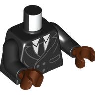 Torso, Tuxedo, White Shirt, Black Tie print, Black Arms, Reddish Brown Hands