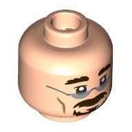 Minifig Head Florian Fortescue, Thich Dark Brown Eyebrows, Moustache, Beard, Black Glasses with Silver Lenses, Neutral / Scared