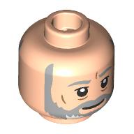 Minifig Head Obi-Wan Kenobi, Light Bluish Grey Eyebrows, Full Beard, Nougat Wrinkles, Neutral / Open Mouth